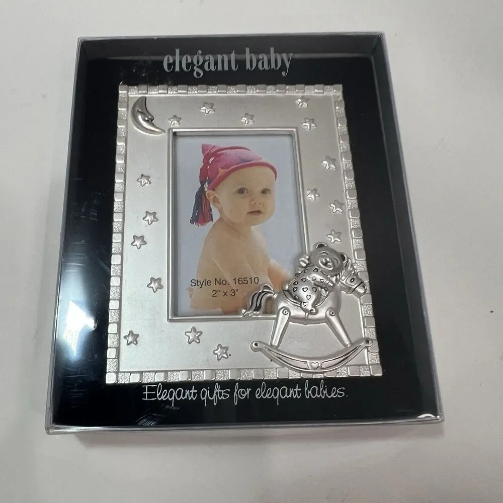 Elegant Baby Silver Plated Photo Frame Teddy Bear 2” X 3”Baby Child Vintage Cast